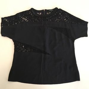 Nanette Lepore Black Silk & Lace Beaded Top
